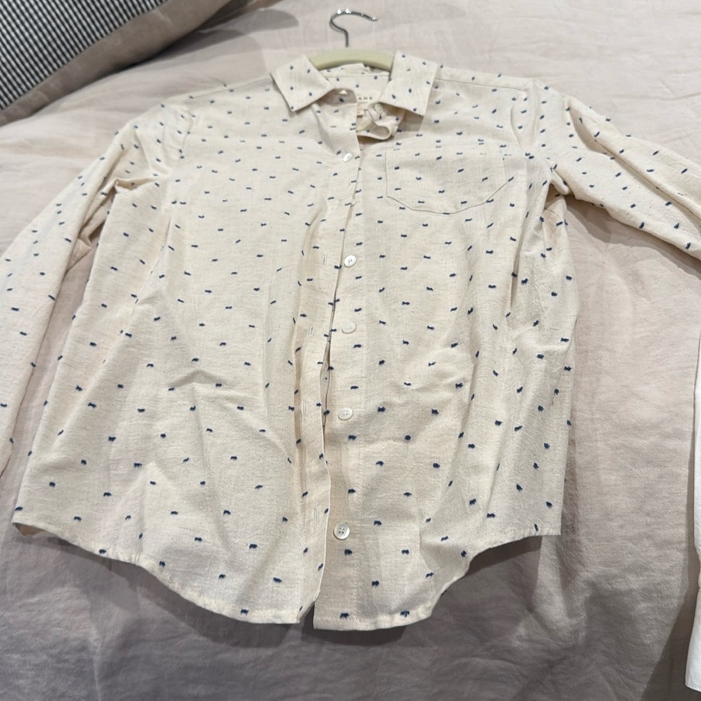 Sezane Tomboy Shirt Ecru / Blue Dots - Size 0